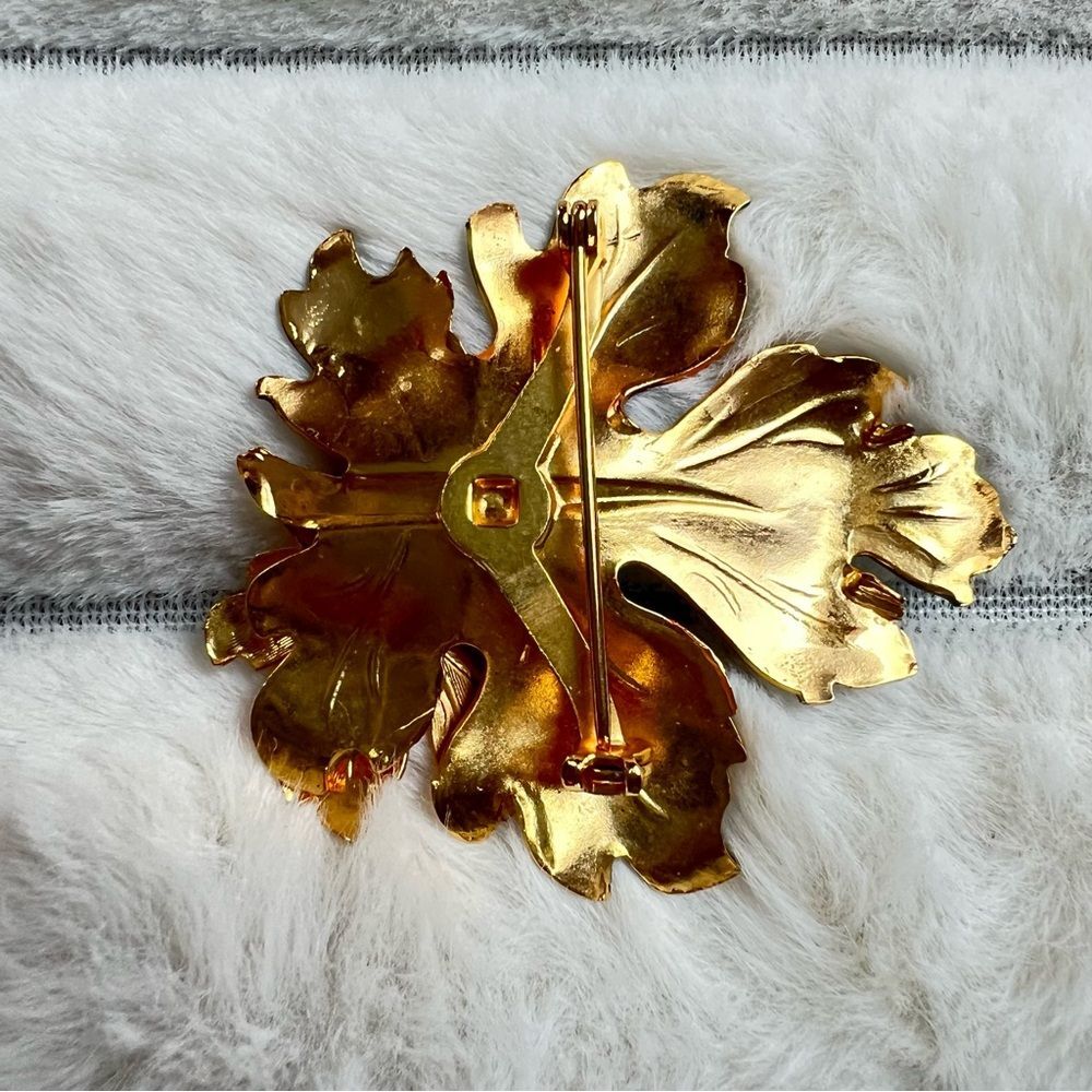 Vintage Leaf Colorful Green Burgundy Gold Tone Boho Autumn Brooch - Picture 8 of 13